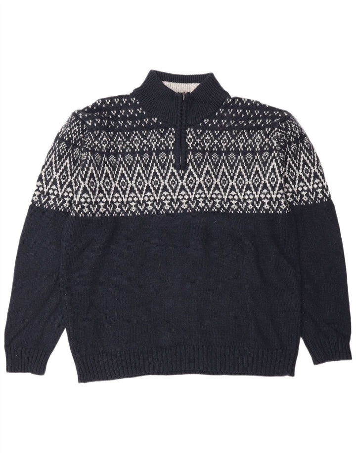 Marks & Spencer Suéter tipo jersey con cuello y cremallera en azul Harbor para hombre, talla grande, azul marino