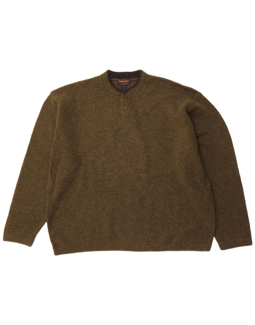 WOOLRICH Suéter tipo jersey con cuello y botones para hombre 2XL Lana caqui