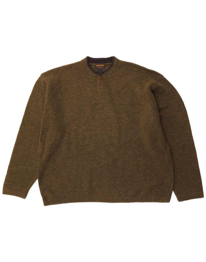 WOOLRICH Suéter tipo jersey con cuello y botones para hombre 2XL Lana caqui