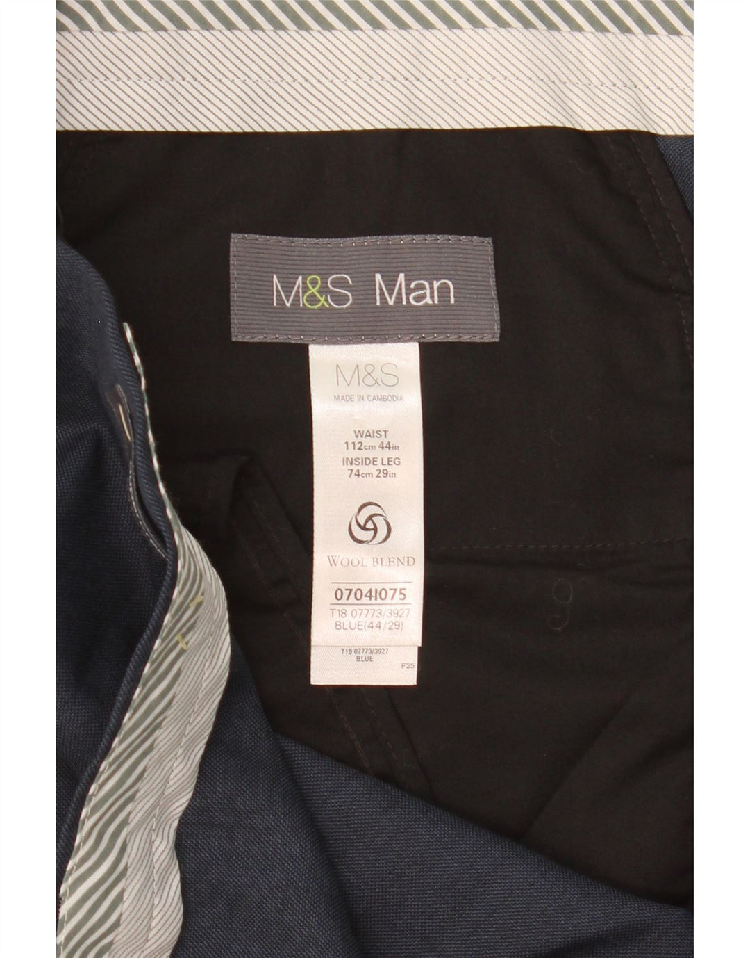 MARKS & SPENCER Pantalón de traje recto para hombre W44 L29 Poliéster azul