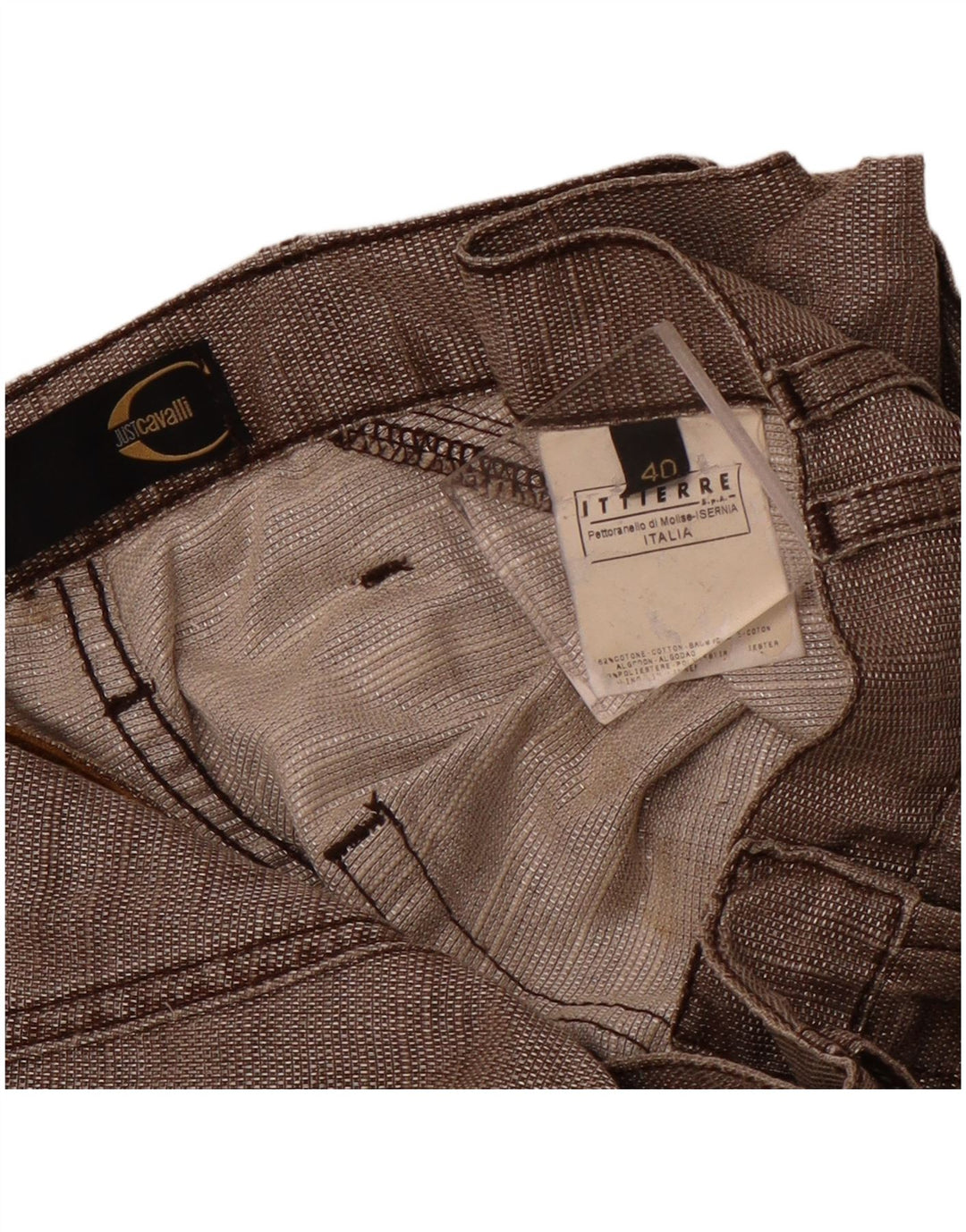 JUST CAVALLI Pantalones informales ajustados para mujer IT 40 Small W30 L30 Algodón marrón