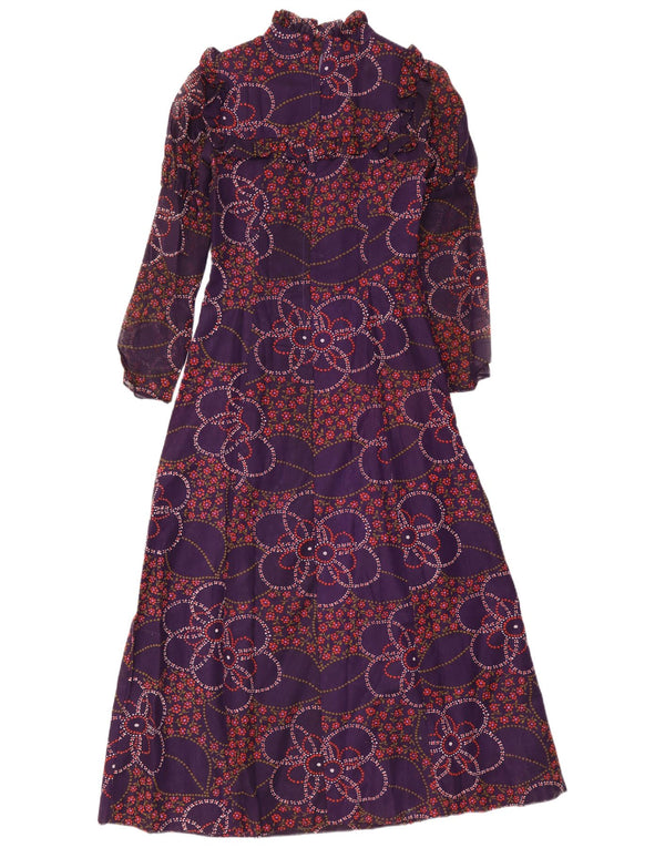 Vintage Womens Long Sleeve Maxi Dress EU 38 Medium Purple Floral