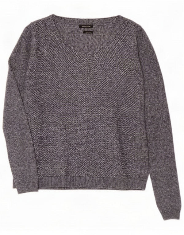 Jersey Massimo Dutti con cuello en V para mujer UK 40 Pequeño Azul Marino Moteado