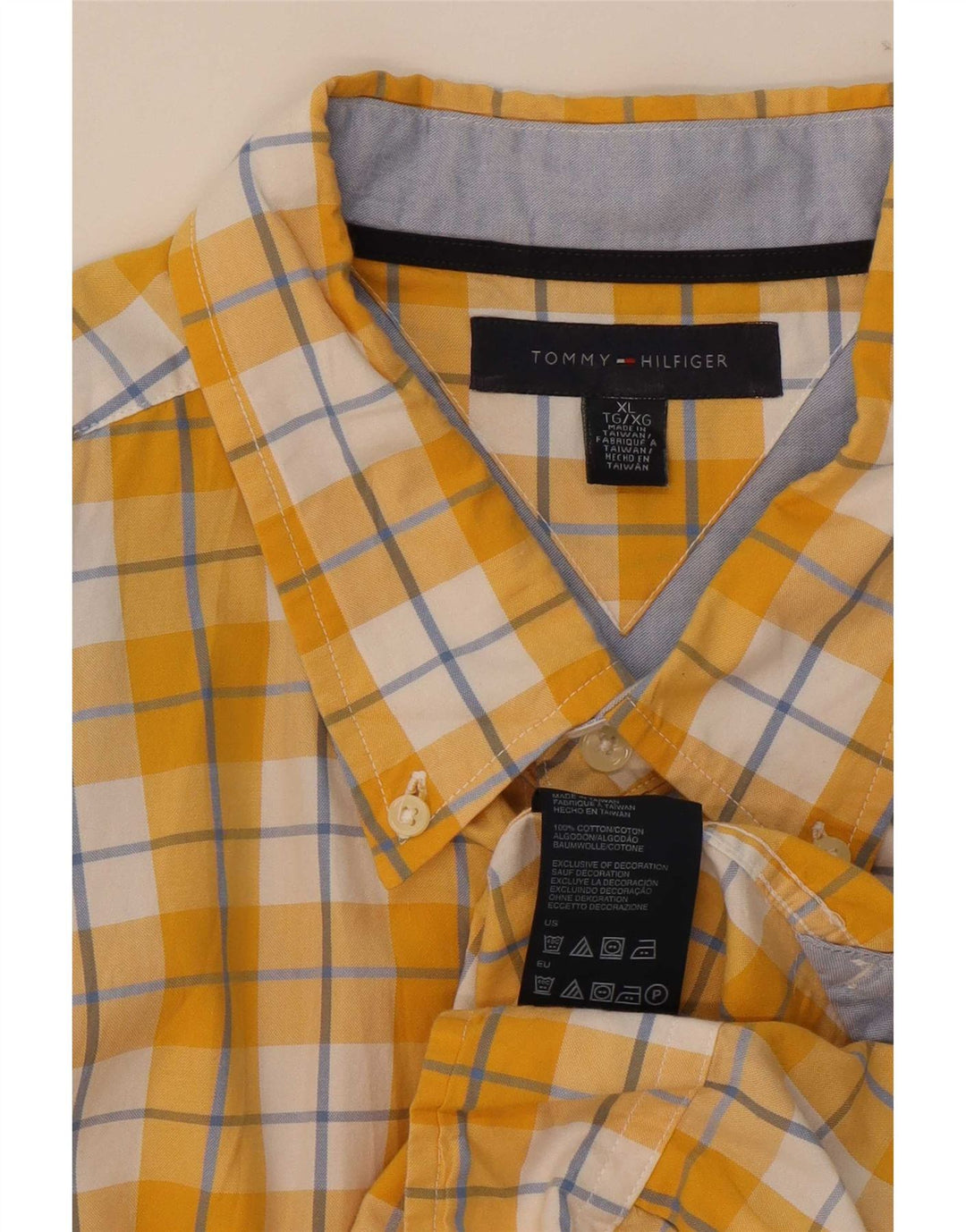 Camisa Tommy Hilfiger Hombre XL Algodón a cuadros amarillos