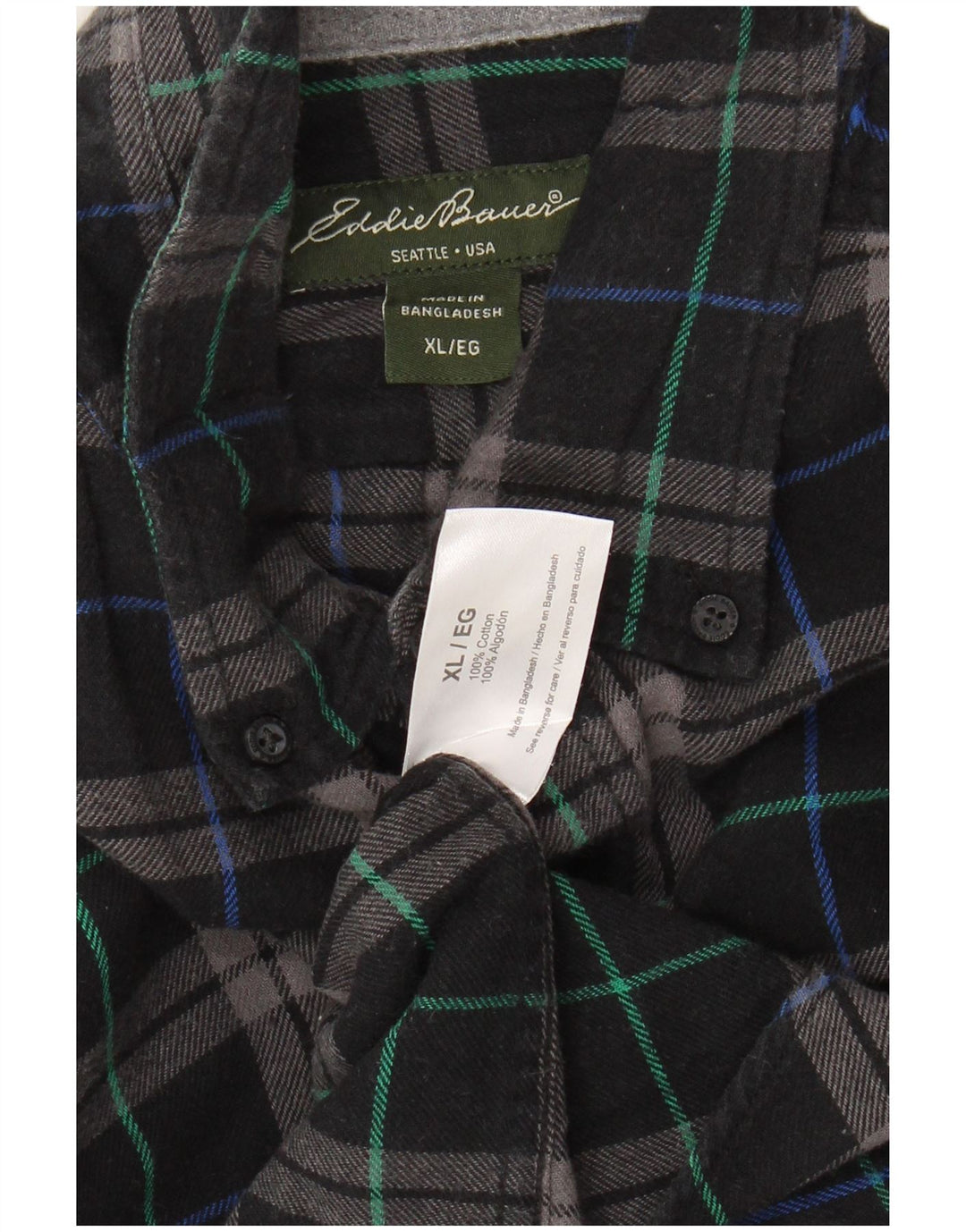 EDDIE BAUER Camisa de franela para hombre XL Algodón a cuadros negro