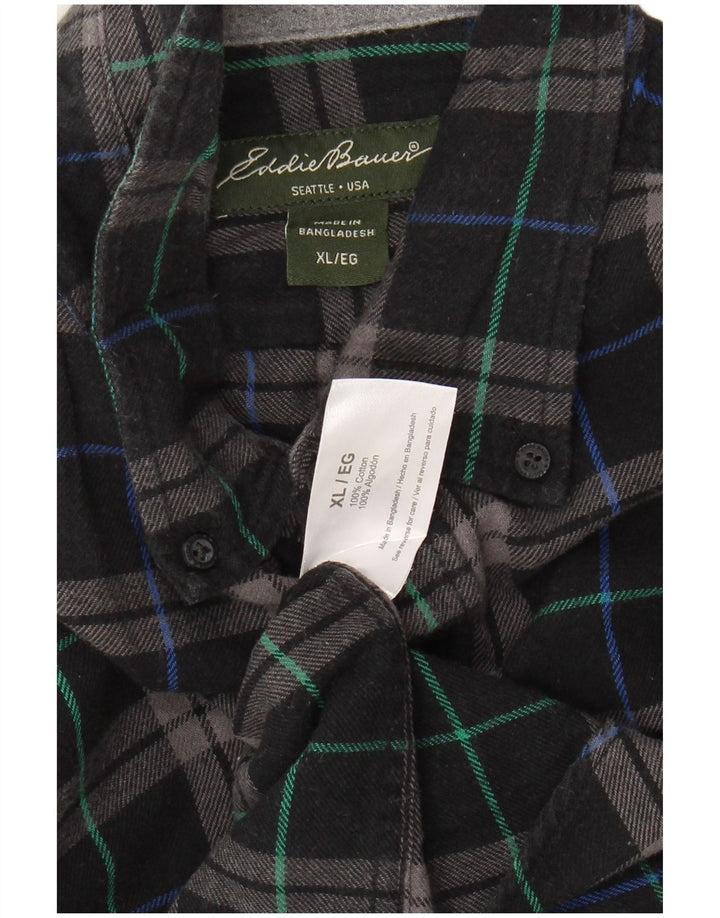 EDDIE BAUER Camisa de franela para hombre XL Algodón a cuadros negro