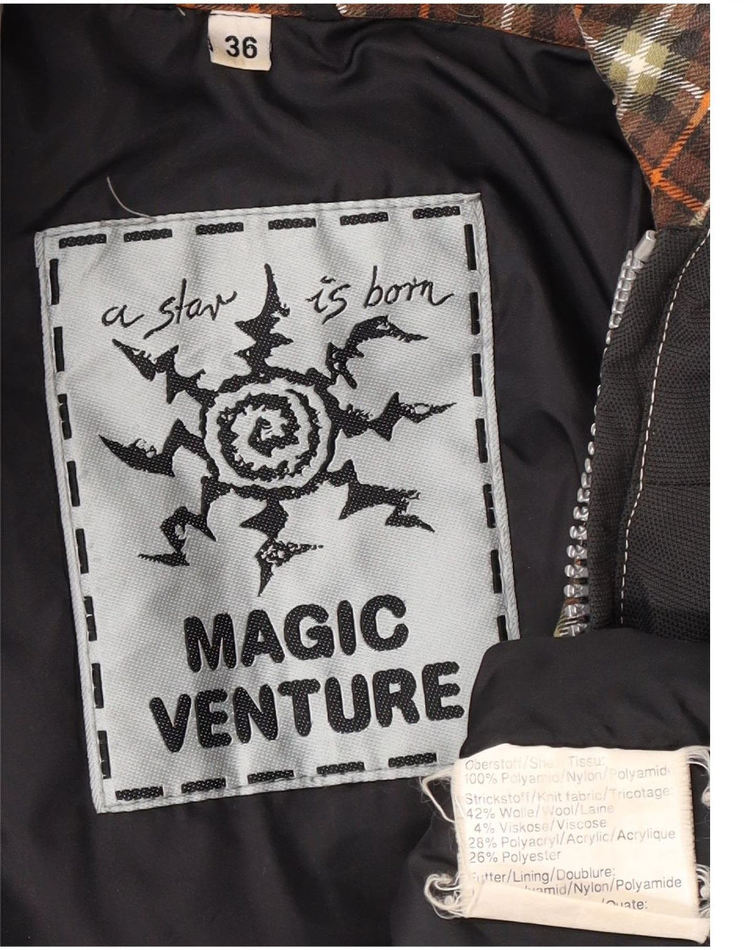 Magic Venture Chaqueta de esquí con capucha y gráfico relajado para hombre UK 36 Small Grey Retro