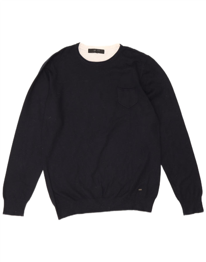Liu Jo Jersey con cuello redondo para hombre, talla grande, viscosa, azul marino
