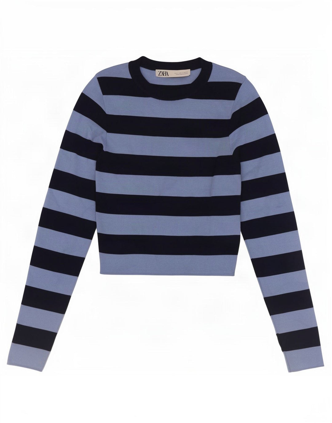 Zara Mujer Crop Top Manga Larga UK 8 Small Azul Rayas