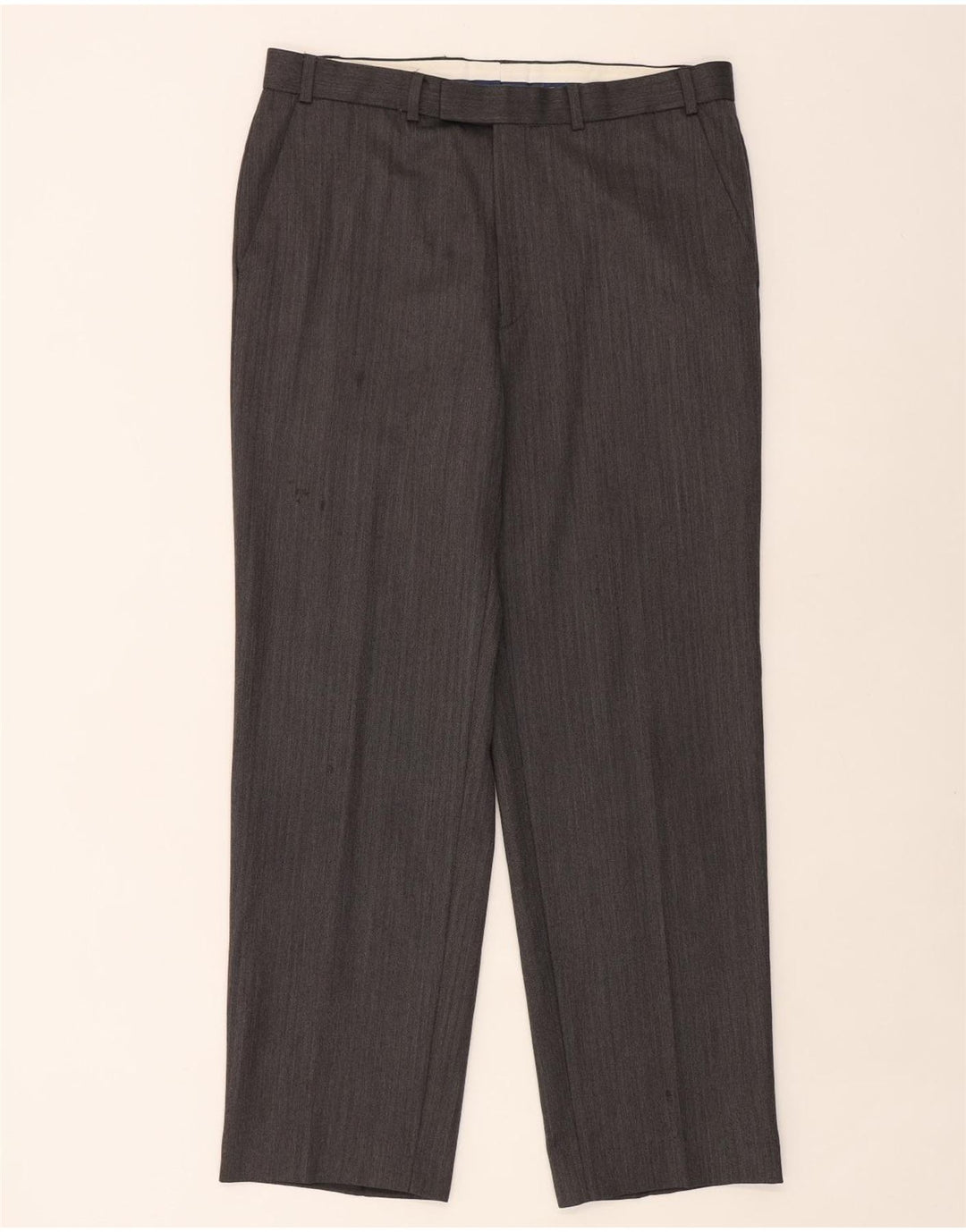 Marks & Spencer Pantalón de traje recto para hombre W36 L31 Lana en espiga gris