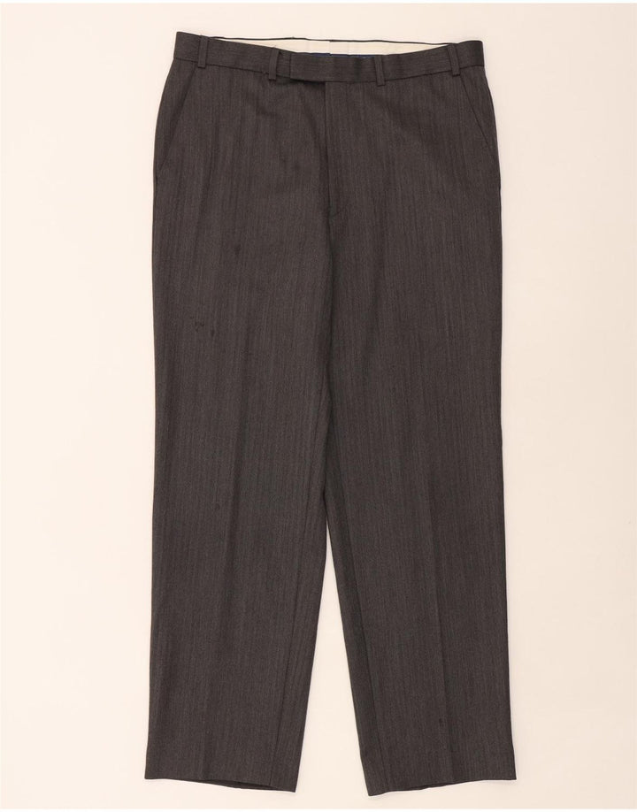 Marks & Spencer Pantalón de traje recto para hombre W36 L31 Lana en espiga gris