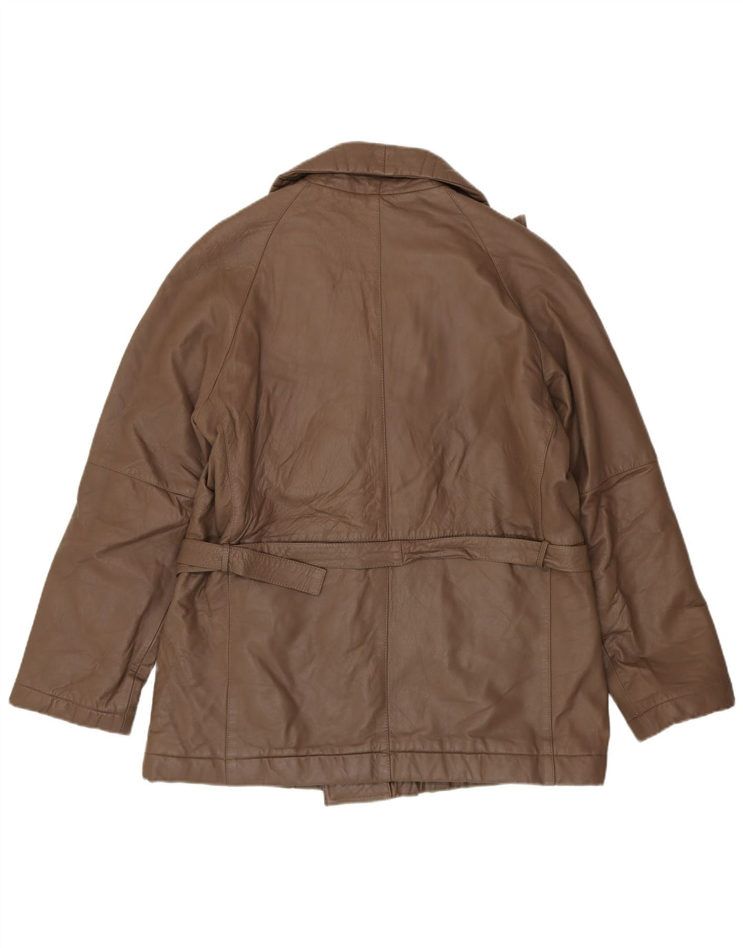 Vintage hombres abrigo de cuero de doble pecho IT 56 3XL Marrón