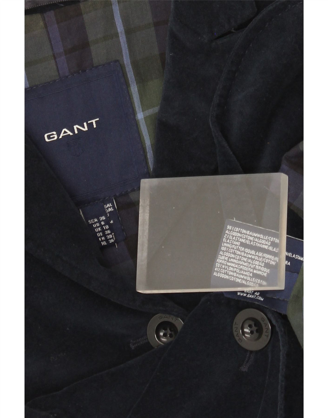 Gant Chaqueta Blazer de Terciopelo con 3 Botones para Mujer UK 10 Small Azul Marino Algodón
