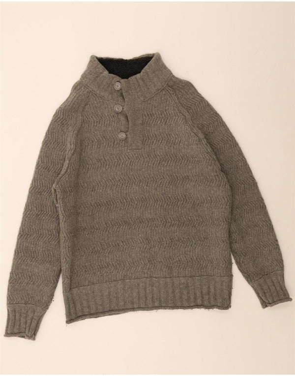 FAT FACE Suéter tipo jersey con cuello y botones para hombre 2XL Lana en espiga gris