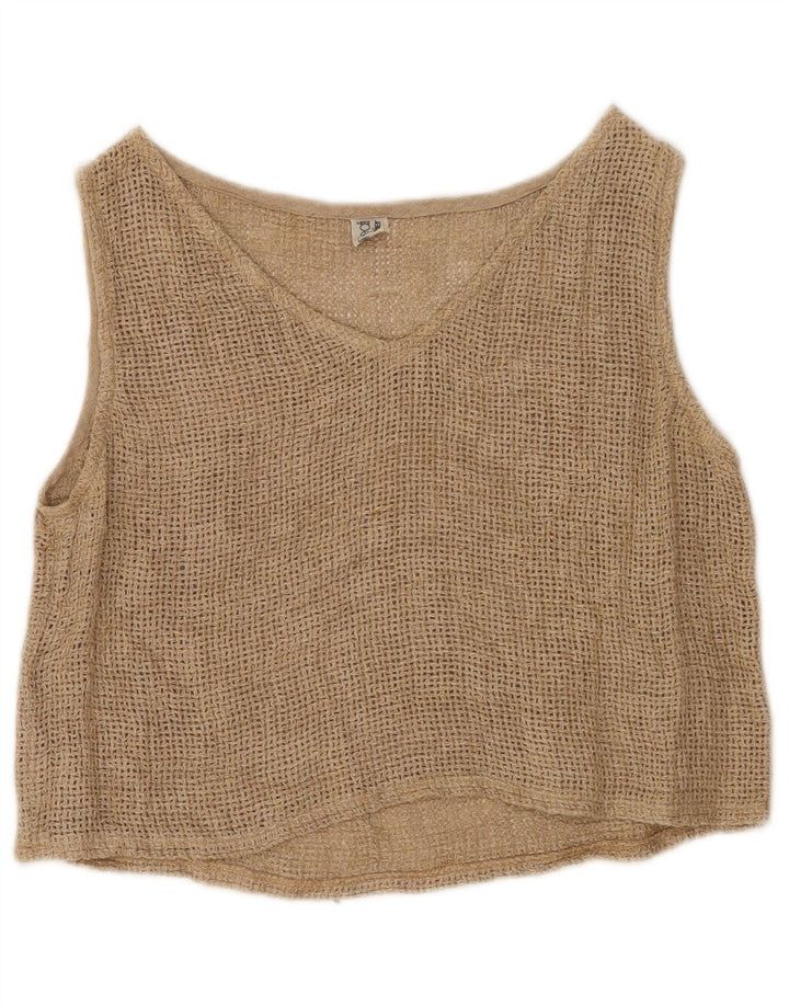 Vintage mujeres ver a través de 1 botón 2 piezas conjunto Reino Unido 12 beige medio