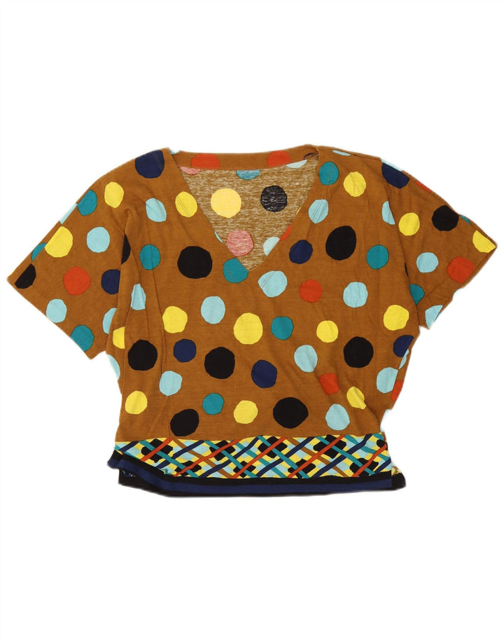 Vintage mujer blusa Top Reino Unido 16 gran lunar marrón