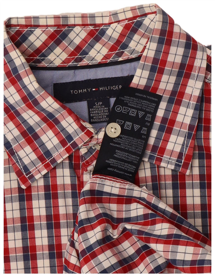 Camisa Tommy Hilfiger de manga corta para hombre de algodón a cuadros rojos pequeños