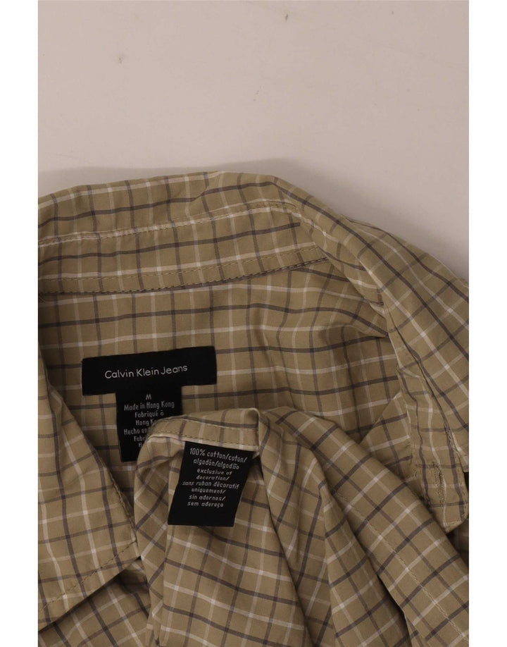 Camisa Calvin Klein Jeans Hombre Manga Corta Algodón A Cuadros Caqui Mediano