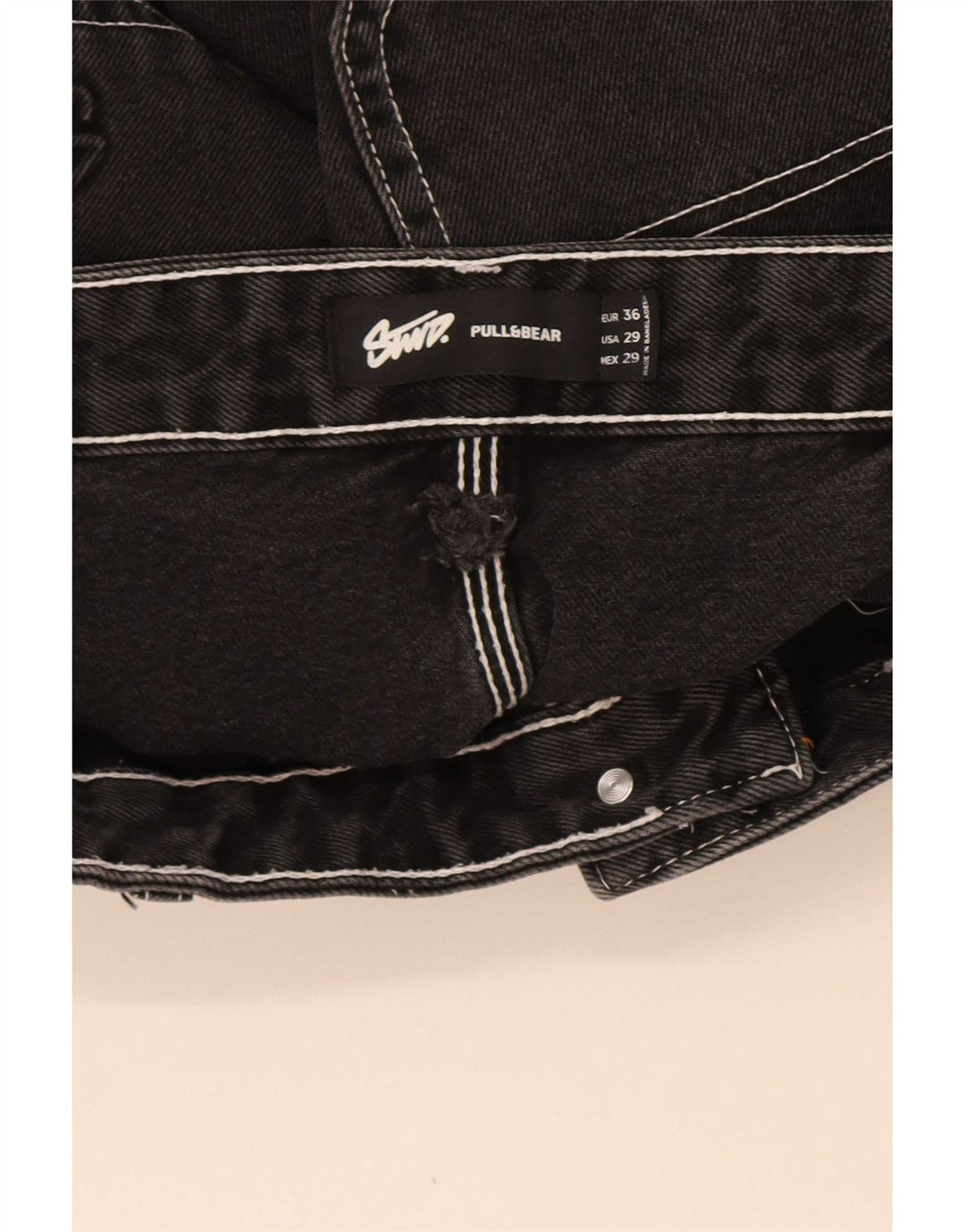 Pull & Bear Mens STWD Cargo Denim Shorts EU 36 Small W29 Algodón negro