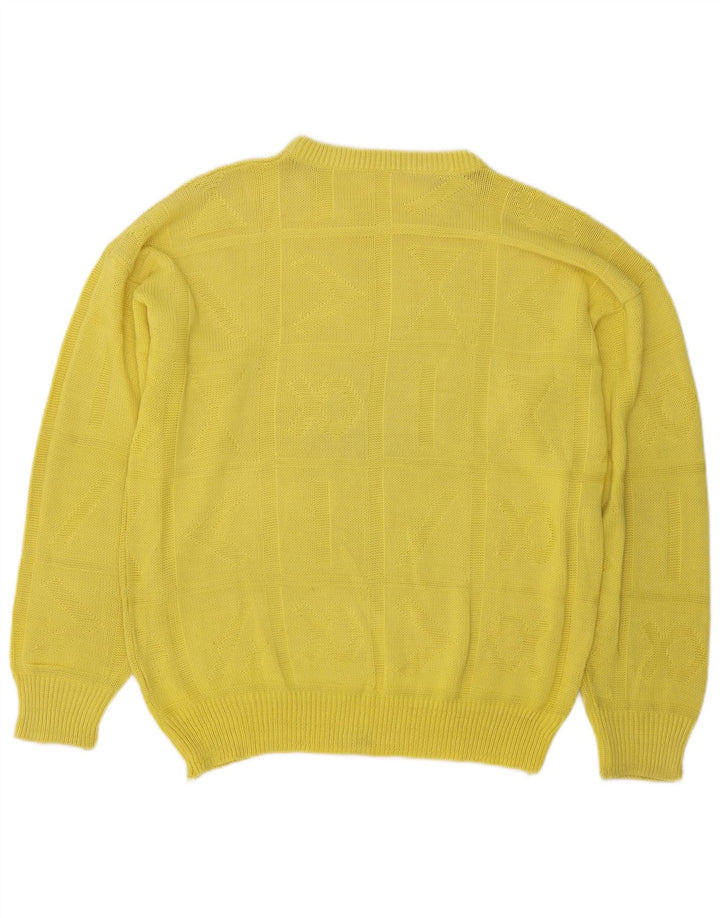 Vintage hombres cuello redondo jersey suéter medio amarillo
