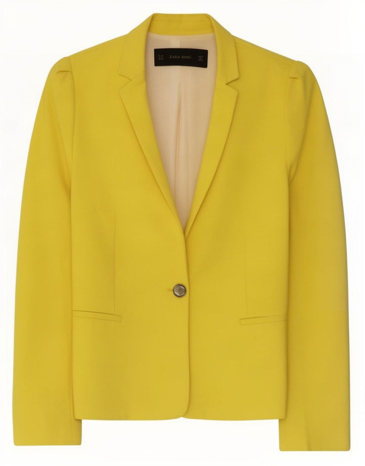 Zara Chaqueta Blazer De 1 Botón Para Mujer UK 42 Poliéster Amarillo Mediano