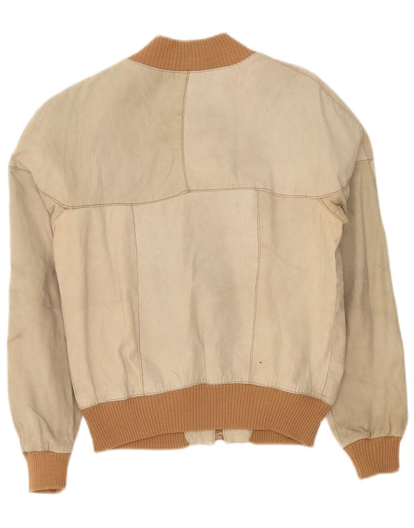 Vintage mujer bombardero chaqueta de cuero Reino Unido 14 beige medio