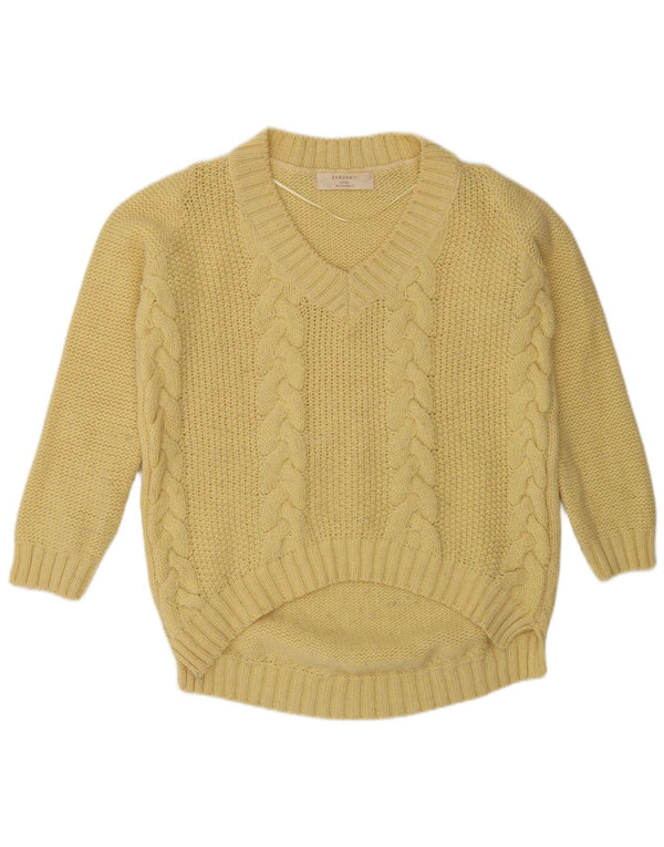 Zara - Jersey con cuello en V para mujer, talla 40, color amarillo mediano