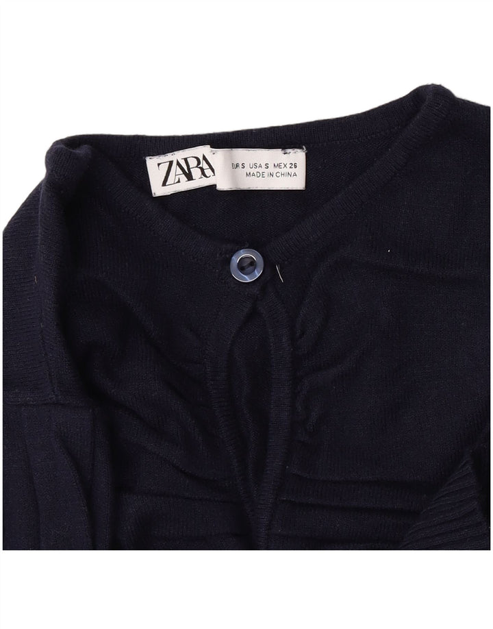 Zara Mujer Crop Button Neck Jumper Sweater UK 8 Small Azul Marino