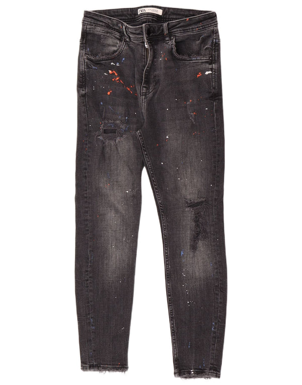 Zara Jeans ajustados desgastados para hombre EU 38 Small W30 L27 Algodón manchado negro