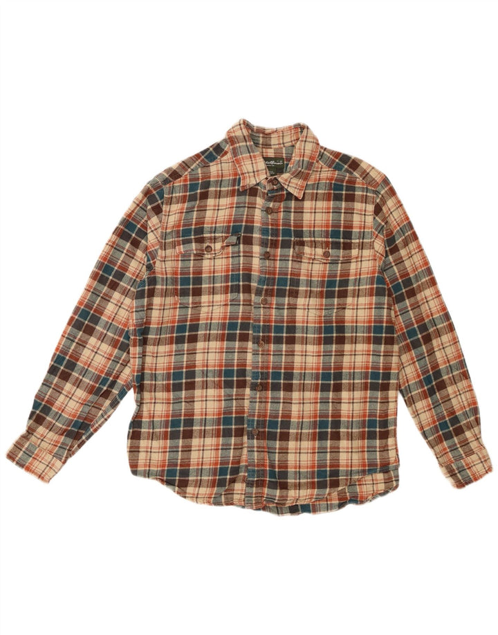 Eddie Bauer Camisa De Franela Para Hombre Algodón A Cuadros Beige Grande