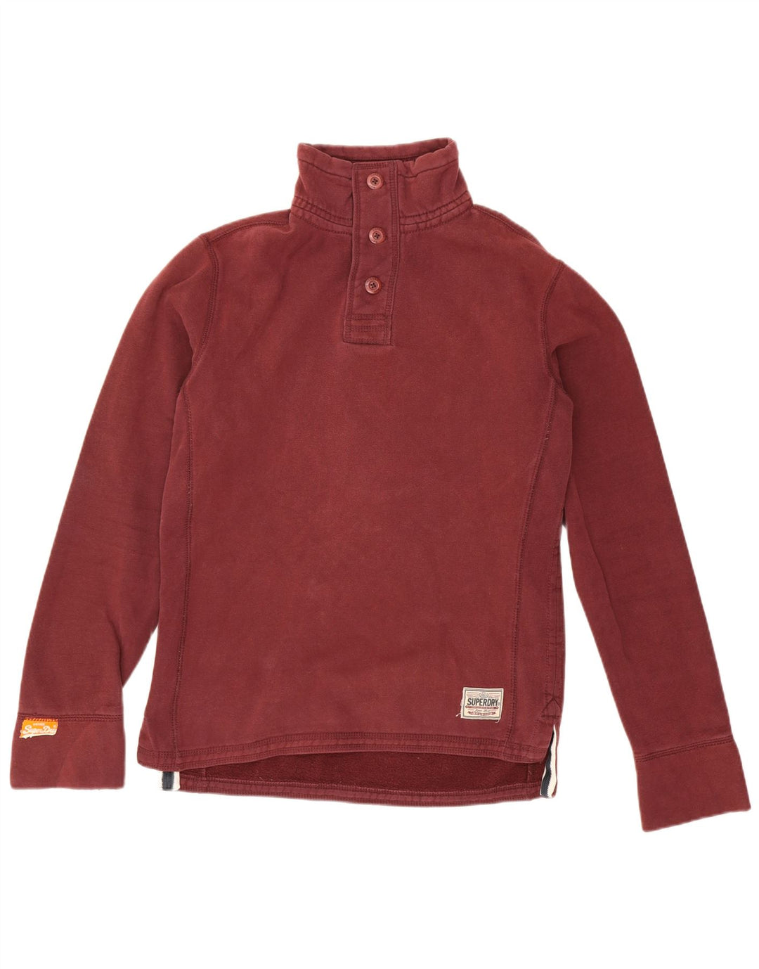 Superdry Sudadera con cuello y botones para hombre, jersey de algodón en color burdeos medio
