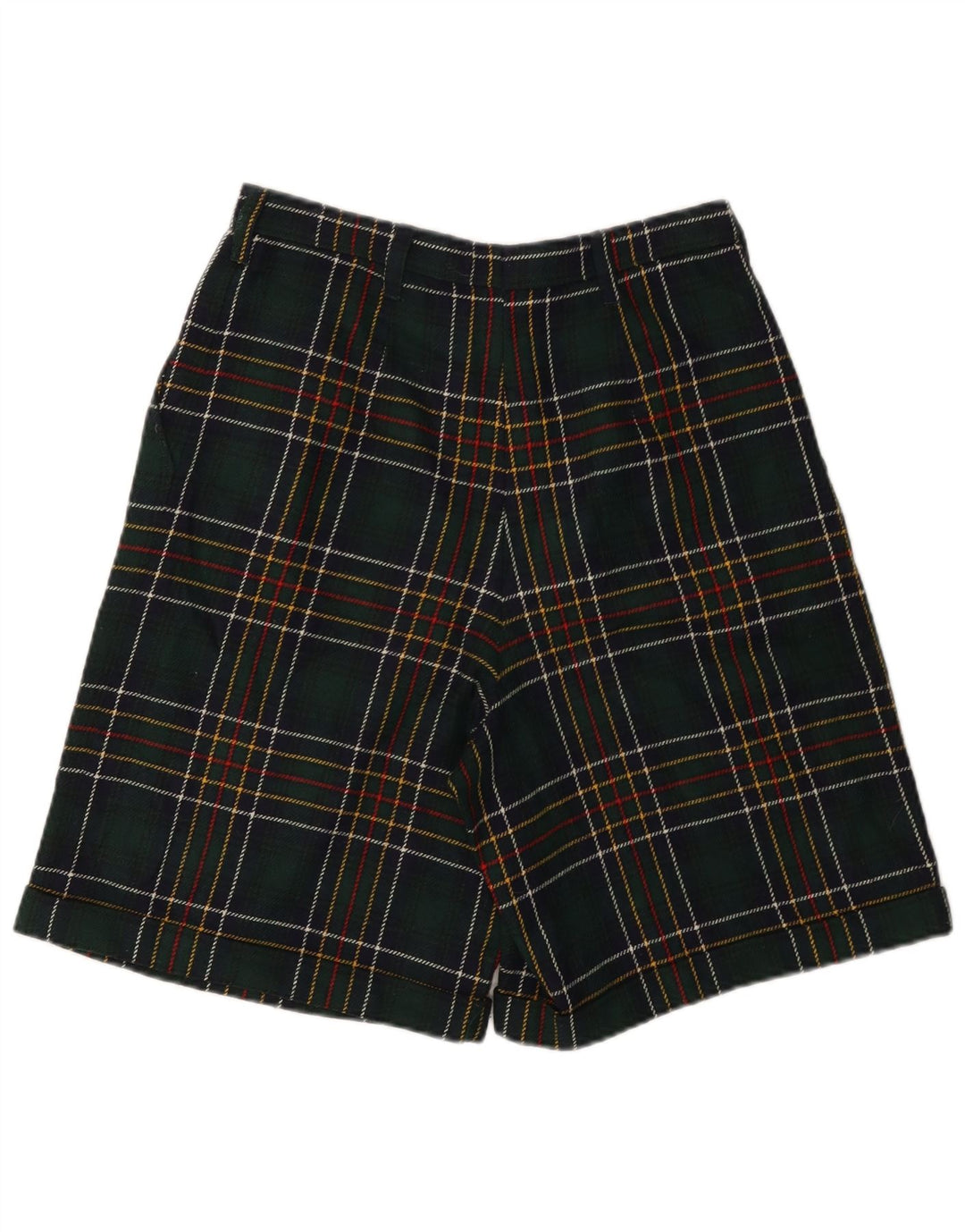 VINTAGE Pantalones cortos casuales de cintura alta para mujer W28 Cuadros verdes medianos