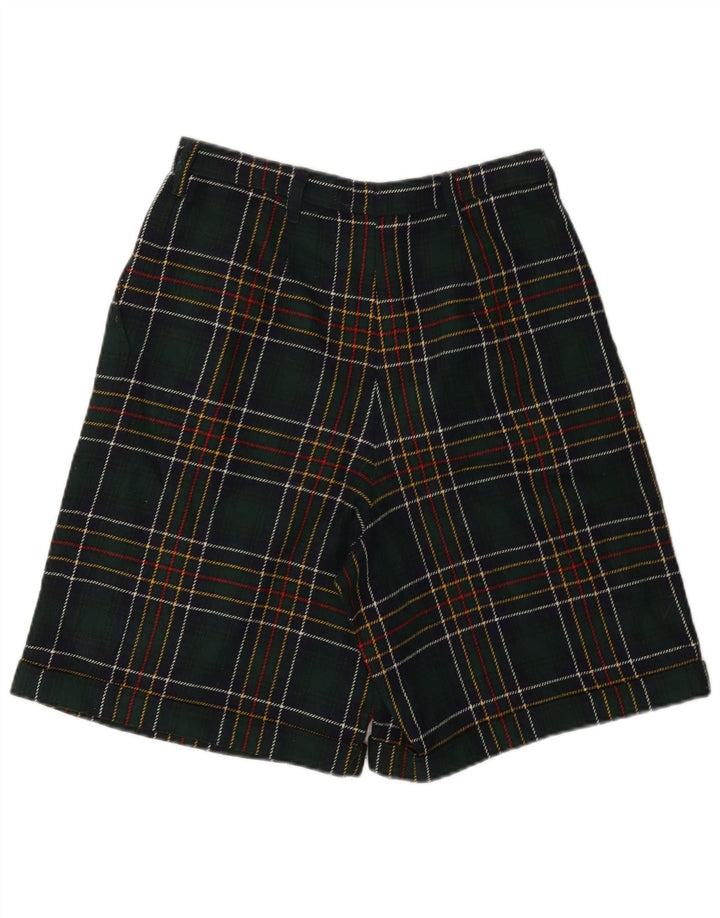 VINTAGE Pantalones cortos casuales de cintura alta para mujer W28 Cuadros verdes medianos