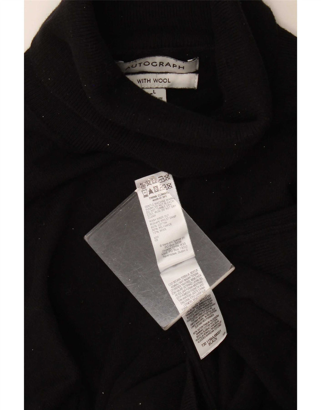 Marks & Spencer Suéter tipo jersey con cuello vuelto y autógrafo para mujer UK 46 Grande Negro