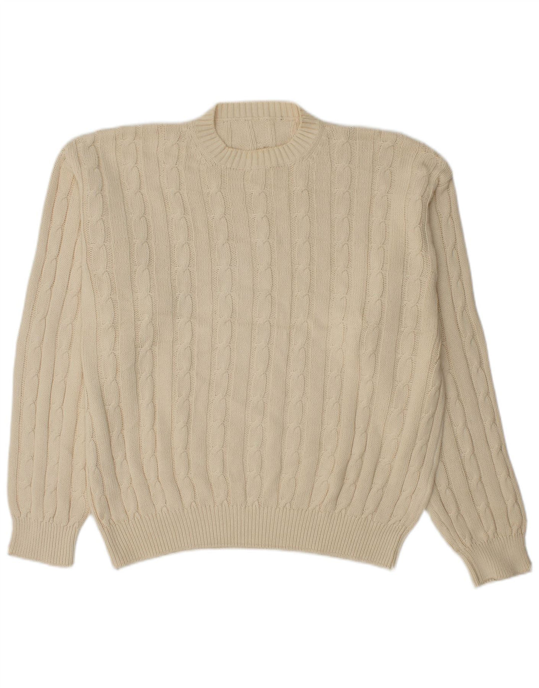 Vintage hombres cuello redondo jersey suéter medio de algodón blanco