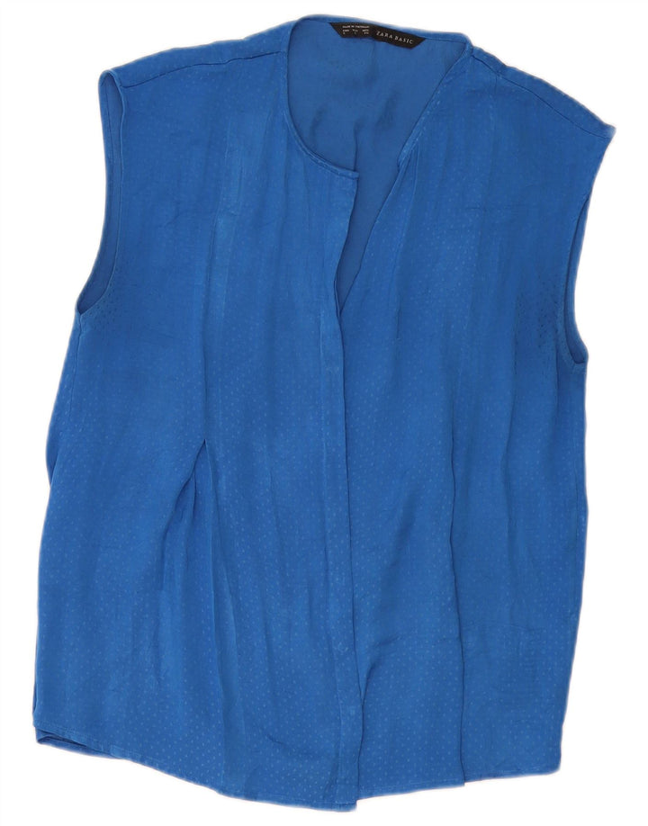 ZARA Blusa tipo camisa sin mangas para mujer UK 40 Small Blue Spotted