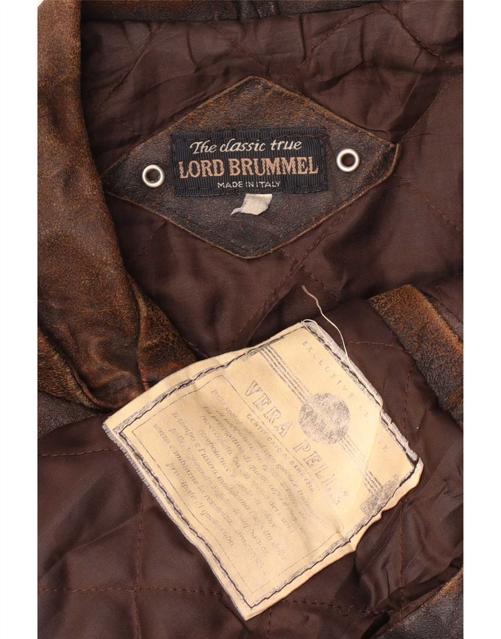 Chaqueta de cuero vintage para hombre Reino Unido 42 XL Marrón