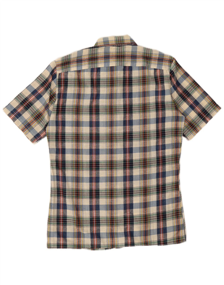 Camisa vintage de manga corta para hombre a cuadros multicolores medianos