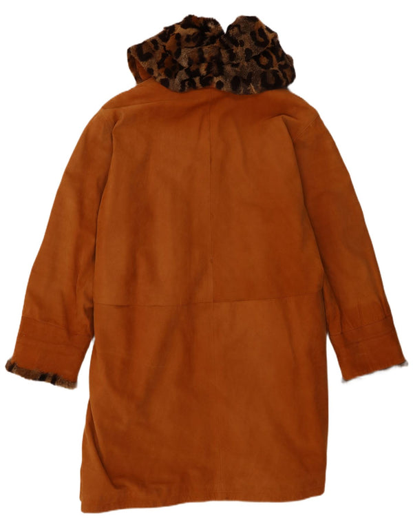 Vintage mujeres de gran tamaño cuero shearling abrigo EU 42 grande marrón shearling