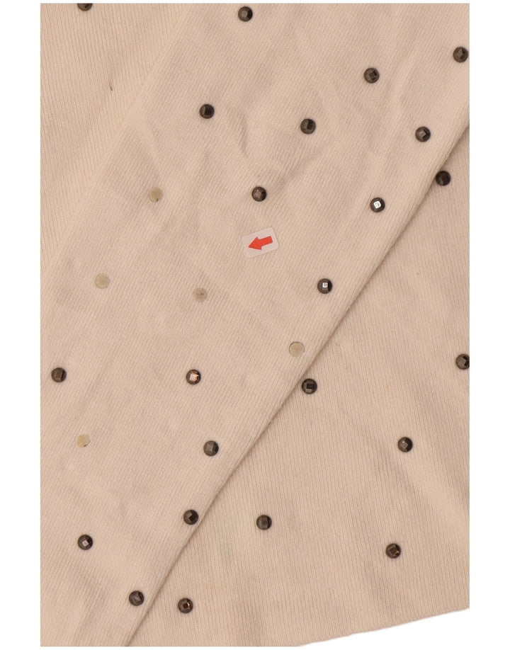 Zara Mujer Top Manga Larga UK 10 Small Off White Viscosa Moteada