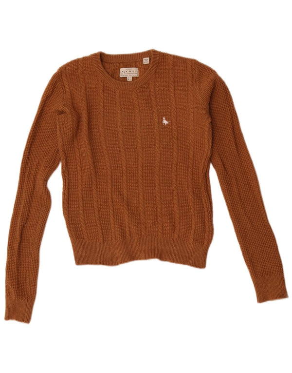 Jack Wills Suéter corto con cuello redondo para mujer UK 8 Small Lana marrón