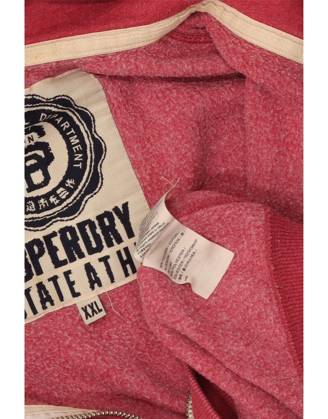 SUPERDRY Suéter con capucha y cremallera gráfica para hombre 2XL Algodón rojo