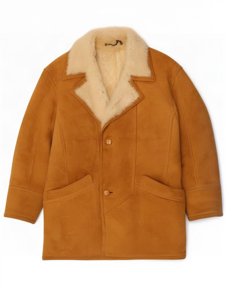 Abrigo vintage de piel de oveja para hombre IT 48 cuero beige medio