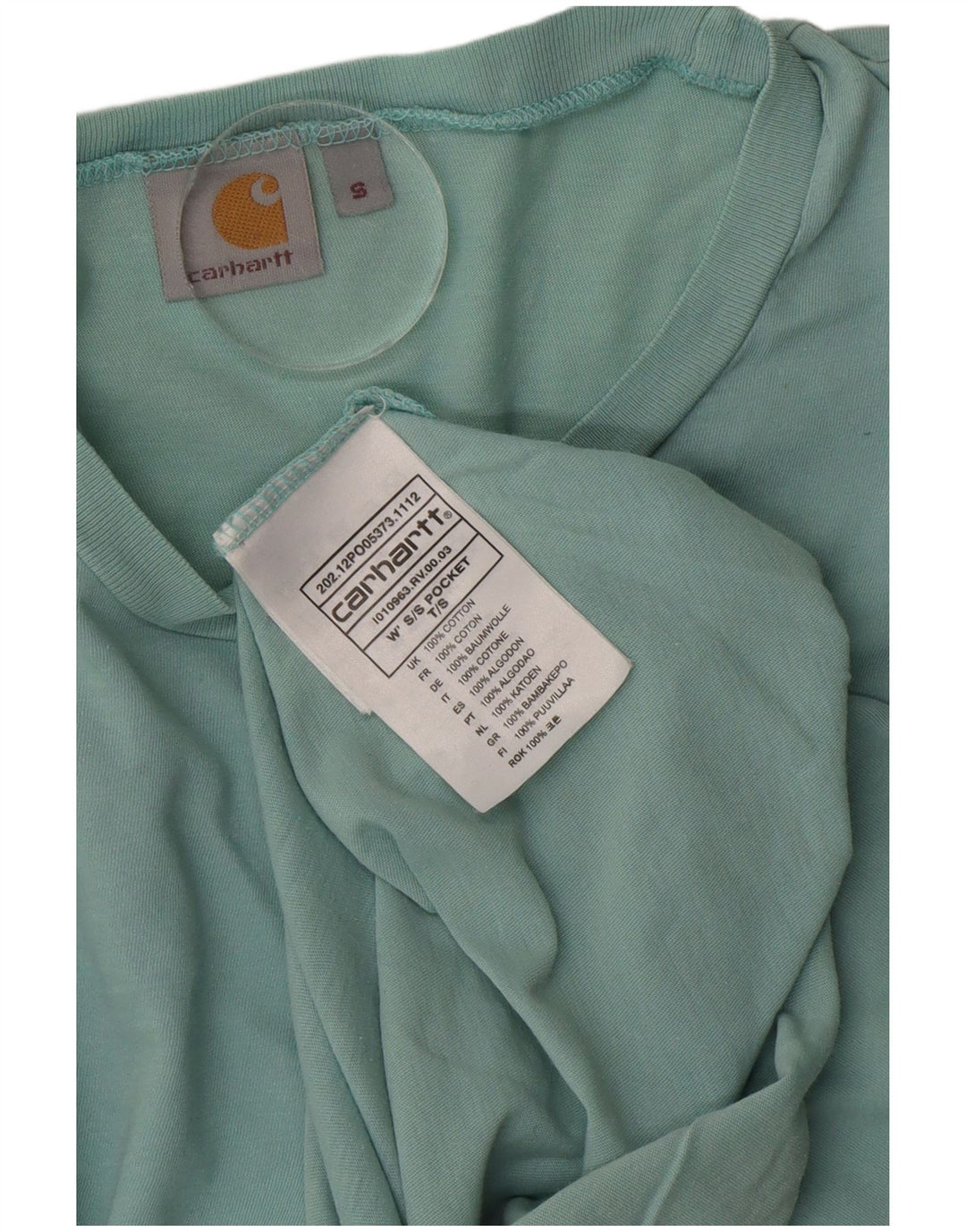 Carhartt Hombre Camiseta Top Small Turquesa Algodón