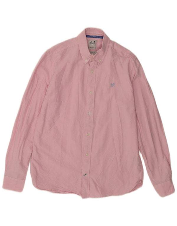 Crew Clothing Camisa entallada para hombre de algodón rosa medio
