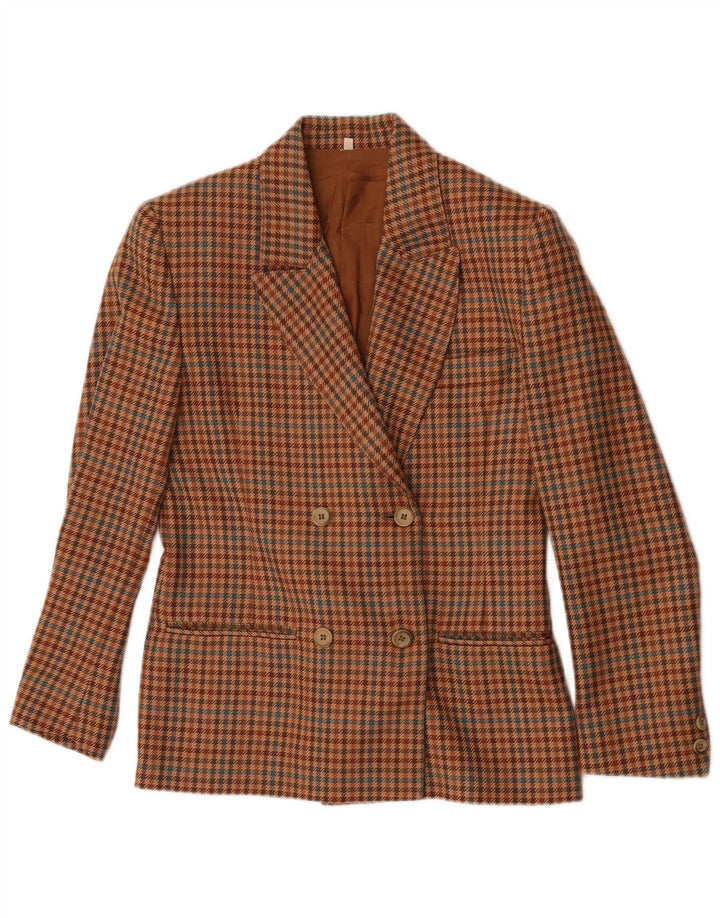 Vintage mujer chaqueta blazer de doble pecho IT 42 pata de gallo marrón medio