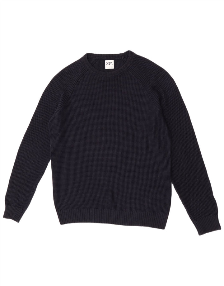 Zara Hombre Jersey Cuello Redondo Jersey Grande Azul Marino Algodón