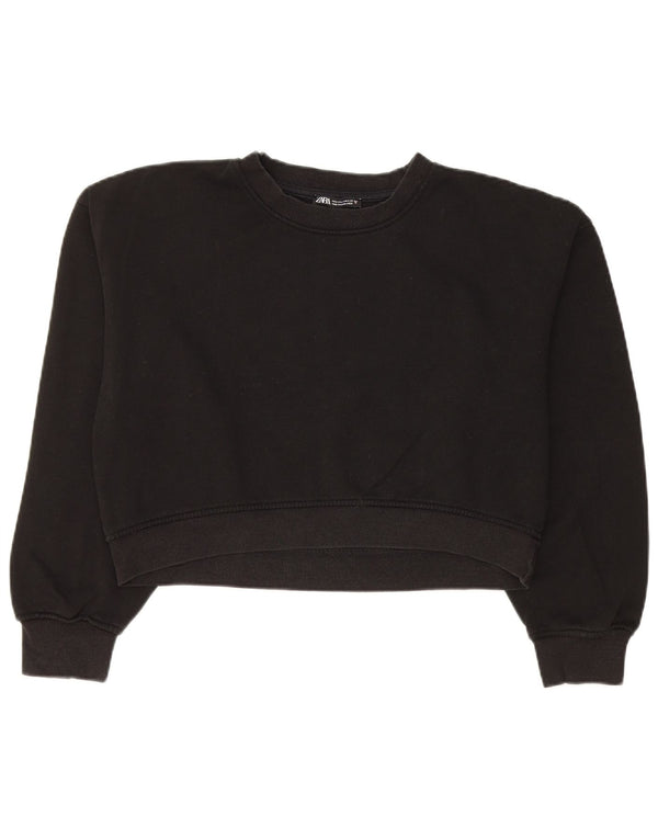 Zara Mujer Crop Sudadera Jumper UK 44 Mediano Negro Algodón