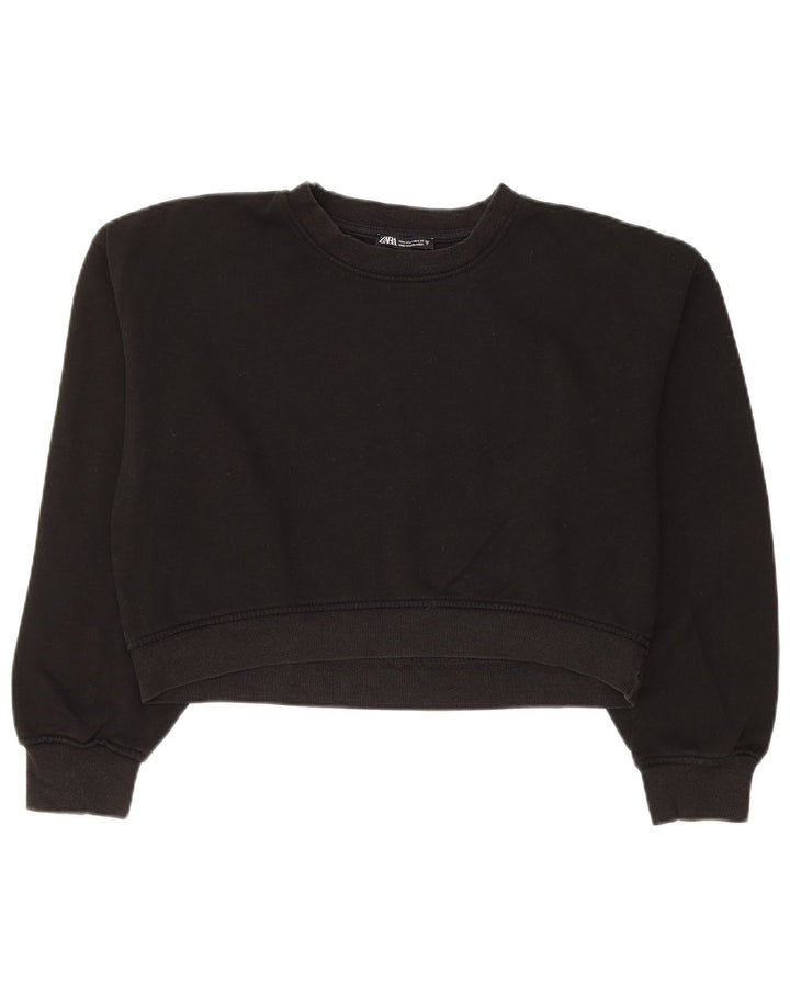 Zara Mujer Crop Sudadera Jumper UK 44 Mediano Negro Algodón