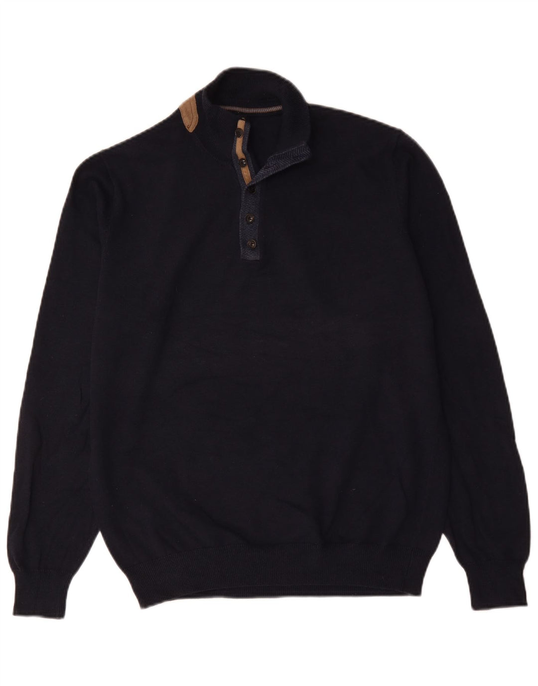 Massimo Dutti Jersey De Cuello Con Botones Para Hombre Large Azul Marino Algodón
